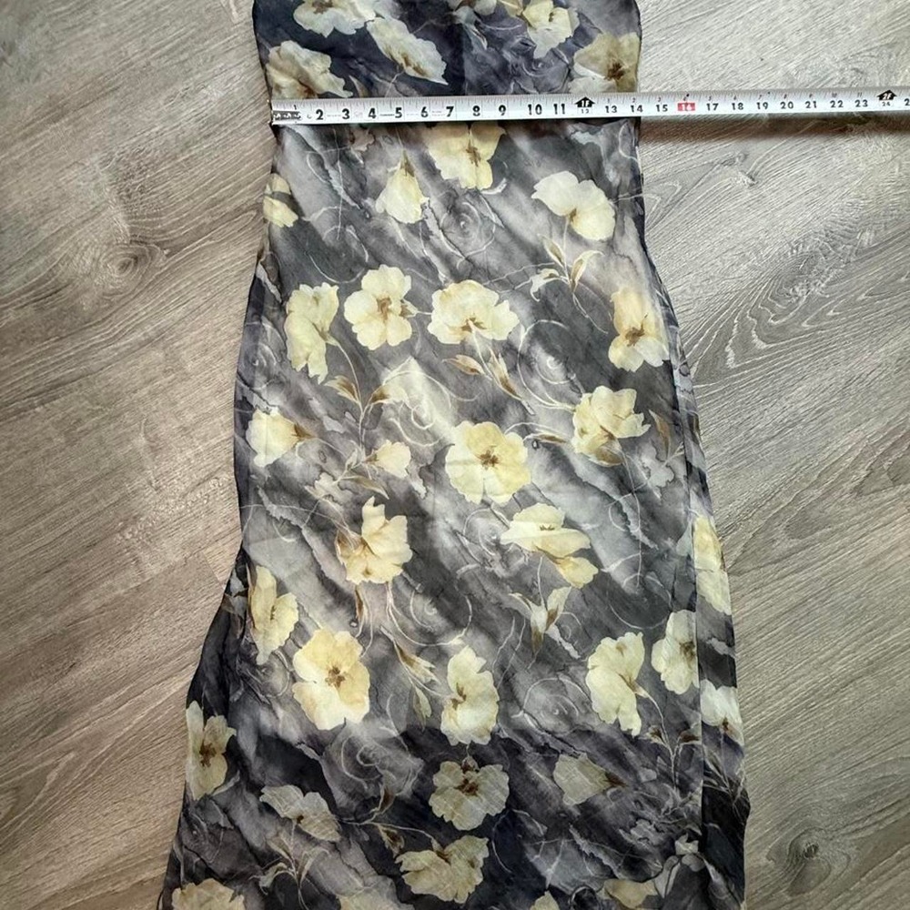 Kasper Floral Midi Dress Tie Back Grey Cream Watercolor Sleeveless NEW
